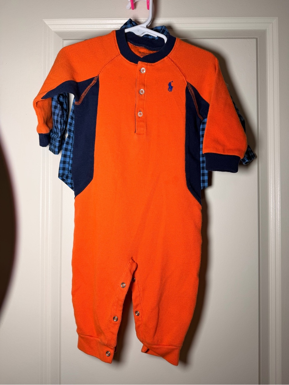 Ralph Lauren Orange Baby One-Piece with Navy Trim 9M